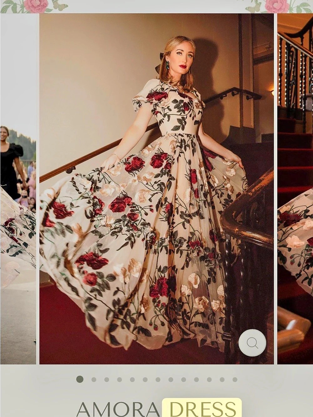 Ivy city Amora Floral embroidery Maxi Dress Cream & Red XL